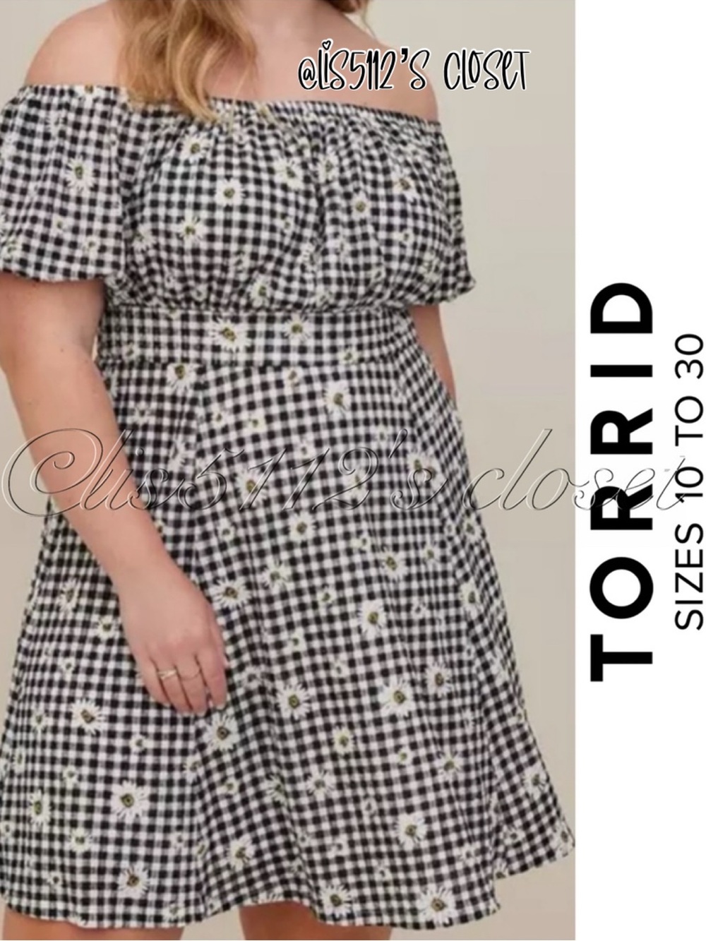 Torrid Daisy Print Black & White Gingham Puff Sleeve Skater Dress 2X 18 20